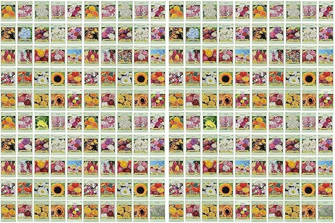 Set of 200 Flower Seed Packets - Flower Seeds in Bulk - 15 or More Varieties Available - Great for Creating Colorful Gardens (200)
