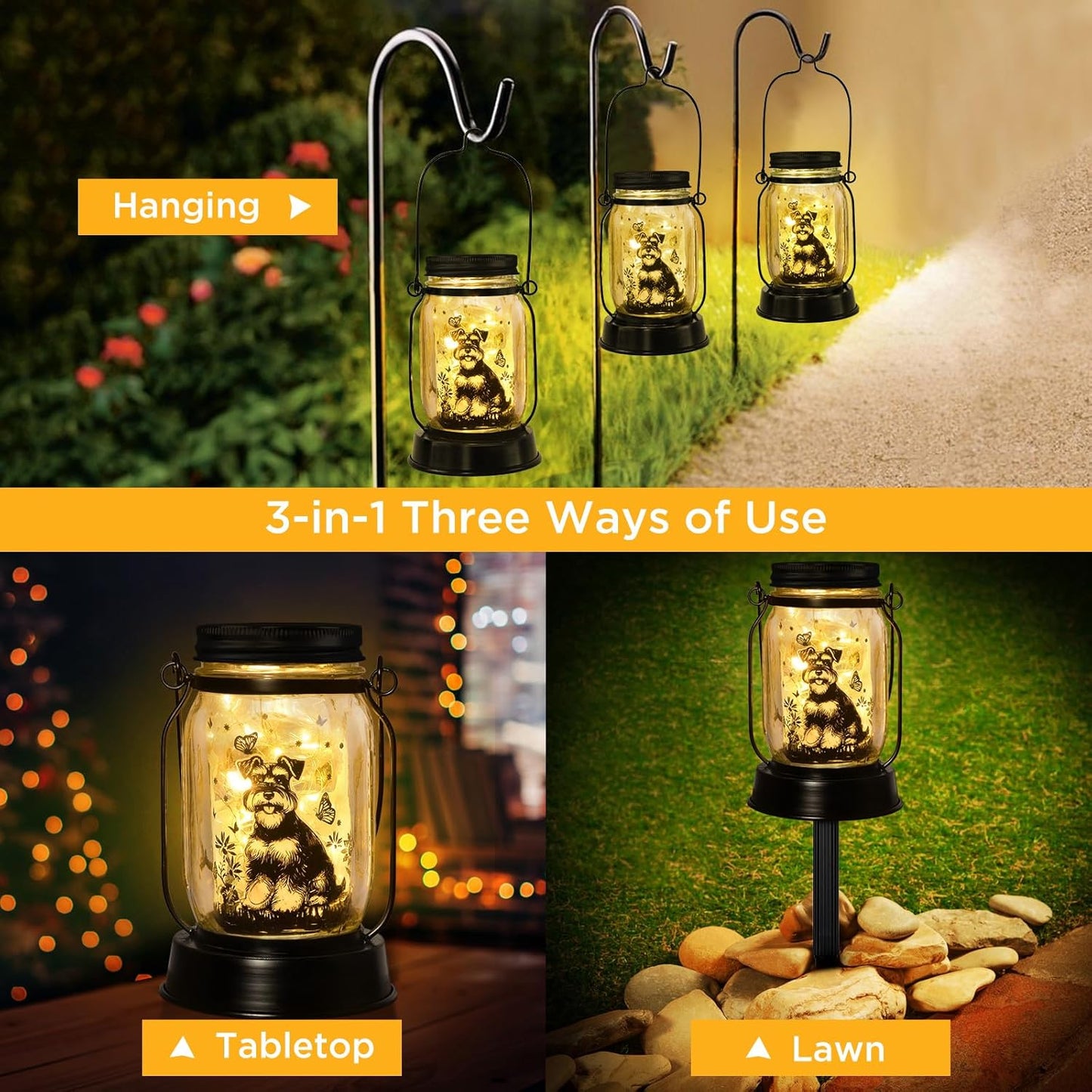 Schnauzer Gifts for Women/Men Schnauzer Solar Lanterns Dog Mom Birthday Dog Lovers Lantern Pet Loss Pet Memorial Lights Solar Garden Decoration for Yard, Patio,Backyard,Porch Torches