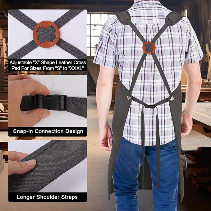 Multi-Functional Men's Tool Apron, Multi-Pocket Canvas Apron, Woodworking, Mechanic, Blacksmith, Waiter Work Apron