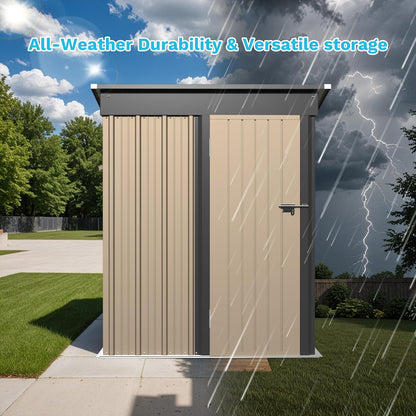 Greesum Outdoor Storage Shed 5 x 3 ft. Utility Tool Shed Metal Storage Garden Shed with Door & Lock for Patio Storage, Brown