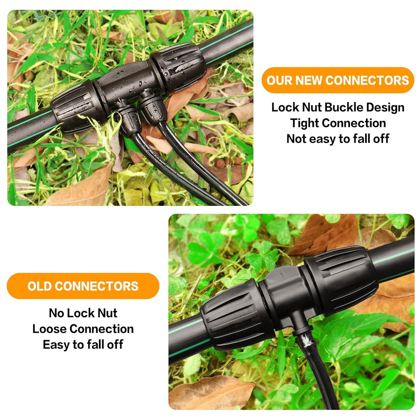 Drip Irrigation Fittings for 1/2 Inch to 1/4 Inch Tubing Reducing Tee：1/2" (1/2" ID x 0.65" OD) to 1/4" Drip Line Anti-drop Locked Nut Barbed Reducer 4 Way Tee Connectors (12 Pack)