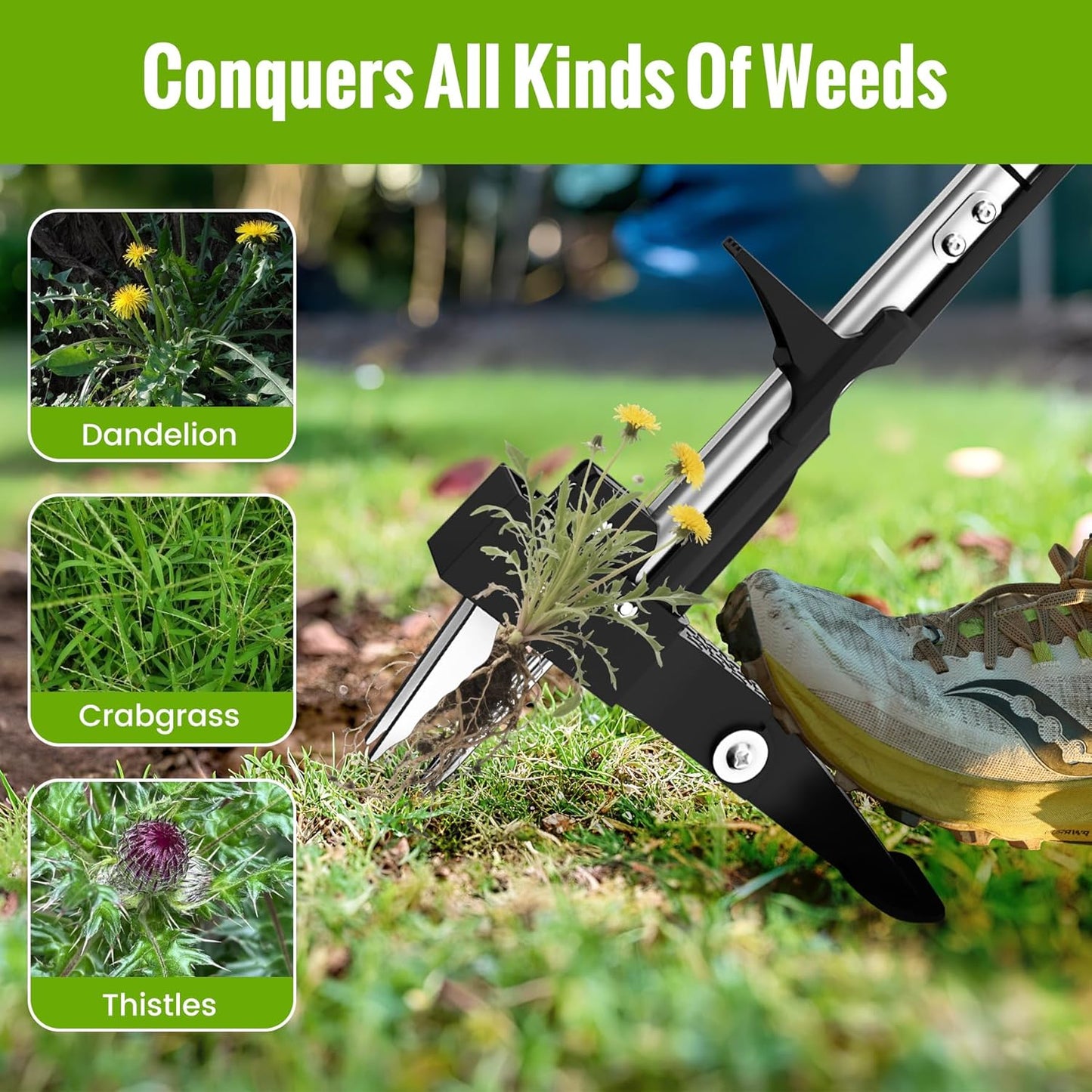 Weed Puller Tool - Dandelion Weed Puller Tool Stand Up Heavy Duty,Made with 40''Long Handle & Quick-Release Weed Ejector Mechanism & 4 Robustness Manganese Steel Claws,Hard to Break