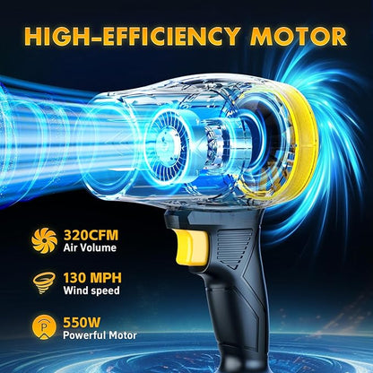 Electric Leaf Blower Cordless with 21V 2 * 3000mAh Batteries and Charger, 400,000RPM Handheld Battery Powered Leaf Blower, One-Touch Speed Adjustment, Lightweight Turbo Blower for Yard, Patio,Garage