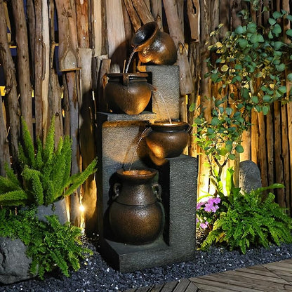 53''H Water Fountain Outdoor Garden Fountain Large- 4 Tiered Cascading Bowls and Outdoor Fountains and Waterfalls with Lights for Garden, Patio, Backyard, Porch Home Art Decor