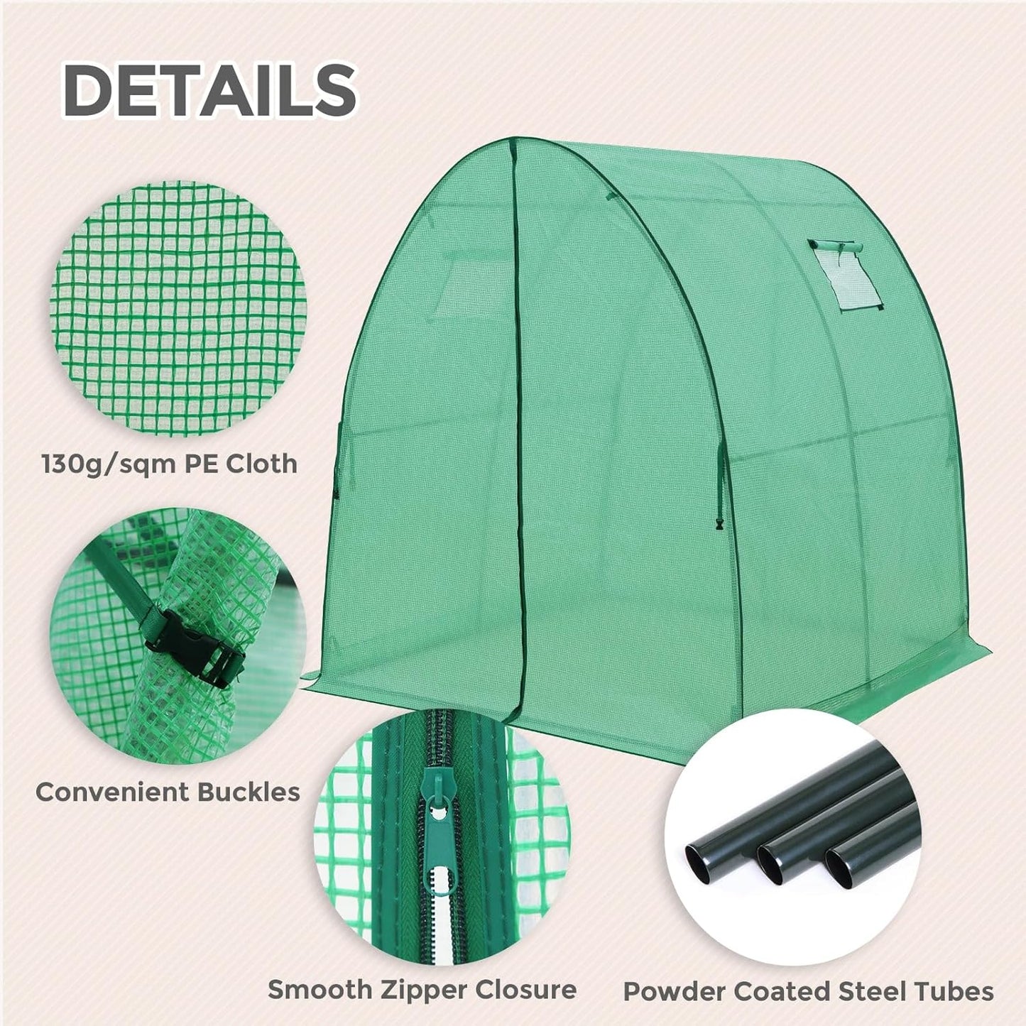 EAGLE PEAK Tunnel Greenhouse Garden Green House with Zippered Door and 2 Roll-up Side Windows, 70.9"x70.9"x78.7", Clear/Green