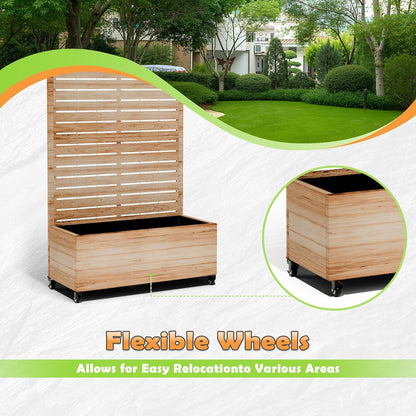 Metal Raised Garden Bed with Trellis, 2-in-1 Planter Box & Privacy Screen for Climbing Plants, Outdoor Standing Flower Bed with Drainage Holes, 35.4" L x 15.7" W x 70.1" H, Acacia Wood Grain-Louvered