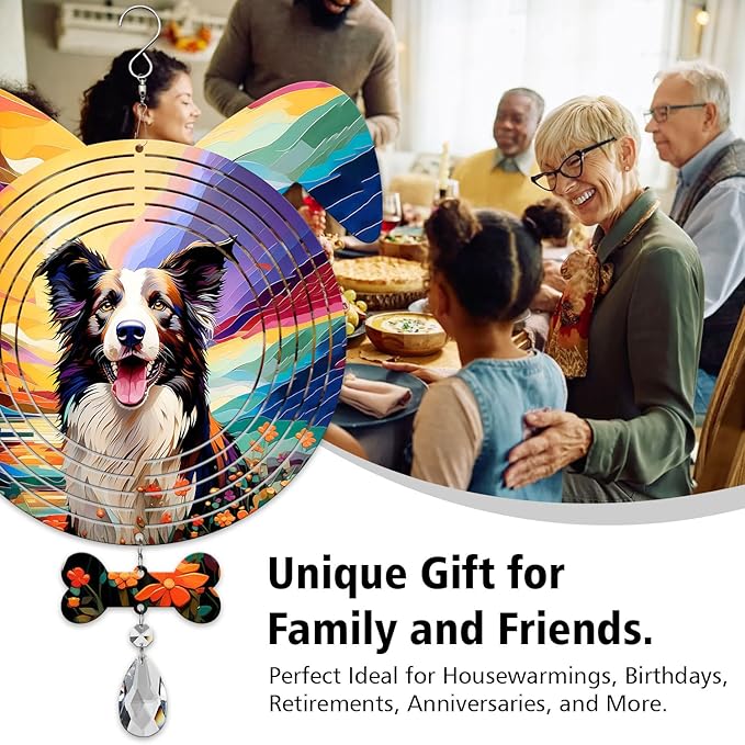 Border Collie Dog Ears Wind Spinner, Border Collie Wind Spinner Hanging for Yard and Garden
