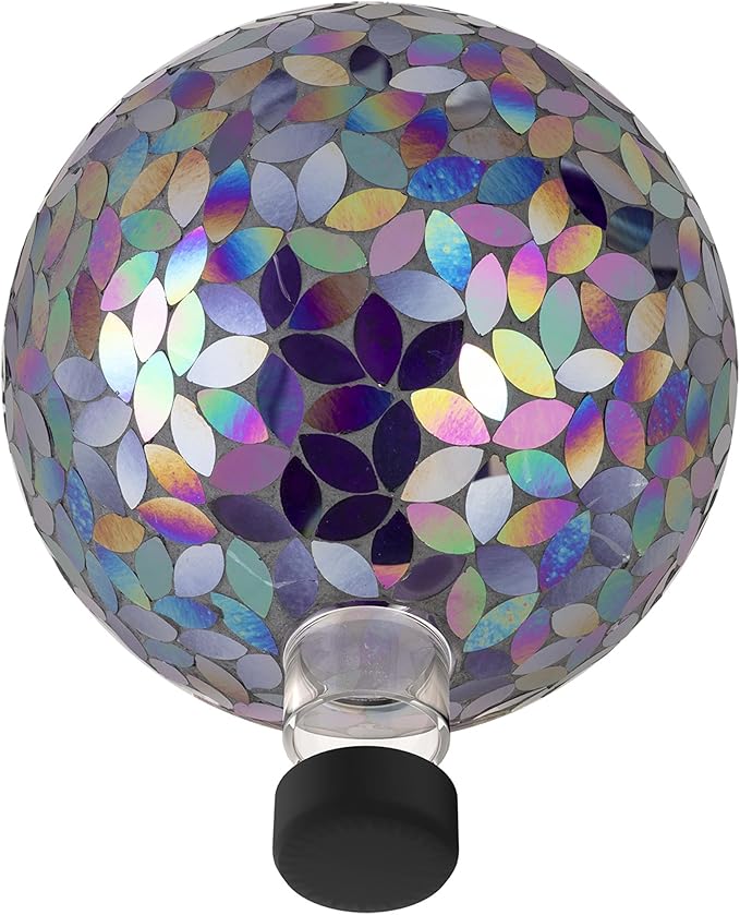 Alpine Corporation 10" Diameter Indoor/Outdoor Glass Mosaic Gazing Globe Yard Decoration, Purple Pearlized Petals Design