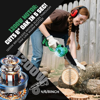 2-in-1 Electric Pole Saw for Tree Trimming, Cordless Pole Saw & 8'' Mini Chainsaw with Extension Pole, 2*21V 4.0 Ah Electric Handheld Chain Saw with Rechargeable Batteries for Wood Ranger,Senior,Women