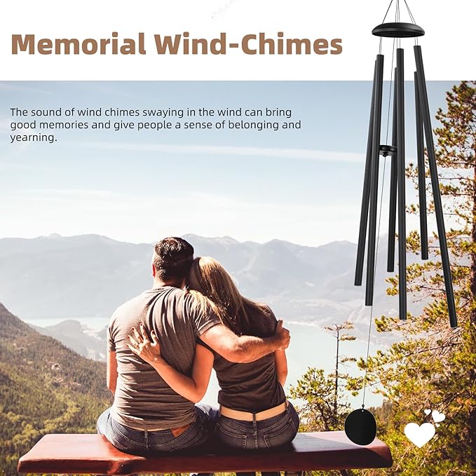 Wind-Chimes-Outdoor-Large-Decor, Deep Tone Soothing Melodic Tones Windchimes, Wind Chimes for Outside, Memorial Wind Chime Best Gift for Mom Women Grandma Neighbors（65" Black）
