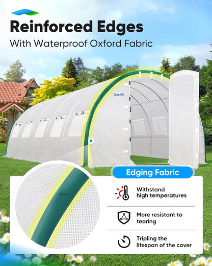 Quictent Premium Greenhouse Swing Door Large Walk-in Green Houses for Outdoors, Upgraded Tunnel Hoop House Frame and Cover for Outside Garden Plant, 2 Swing Door 10 Screen Window, 25x10x6.6 FT, White