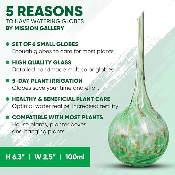 Plant Watering Globes Set of 6 – Large Glass Self-Watering Bulbs (up to 5 Days of Watering) for Indoor & Outdoor Plants – Multicolor