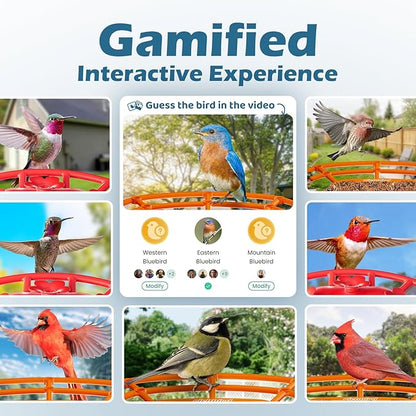 Smart Bird Feeder with Camera, 2K HD Birdwatching Camera with AI Identify Bird Species & Solar Panel, Auto Video Capture & Instant Notifications, Ideal Gifts for Lover, Deep Blue