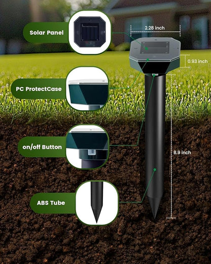 Snake & Mole & Rabbit & Skunk Repellent Solar Powered, 2025 Upgraded Ultrasonic Deterrent, IP65 Waterproof, Gopher Groundhog Chipmunk Raccoon and Vole Repellent & Deterrent for Lawn & Garden, 10 Pack