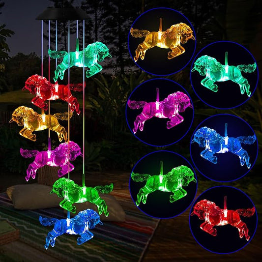 Solar Horse Wind Chimes, Color Changing Horses Wind Chime, Waterproof Solar Horse Lights, Romantic Solar Powered Horse Wind Chimes, Home, Yard, Balcony, Outdoor, Garden Decoration Gifts, Gifts for Mom