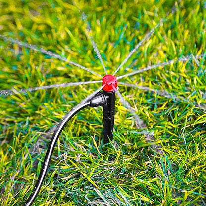 20 Pieces Drip Irrigation Emitters, Adjustable 360 Degree Drip Stream Emitters on 5" with Stake for 1/4" Drip Irrigation Tubing Irrigation 8 Hole Stream Drippers for Garden Watering System