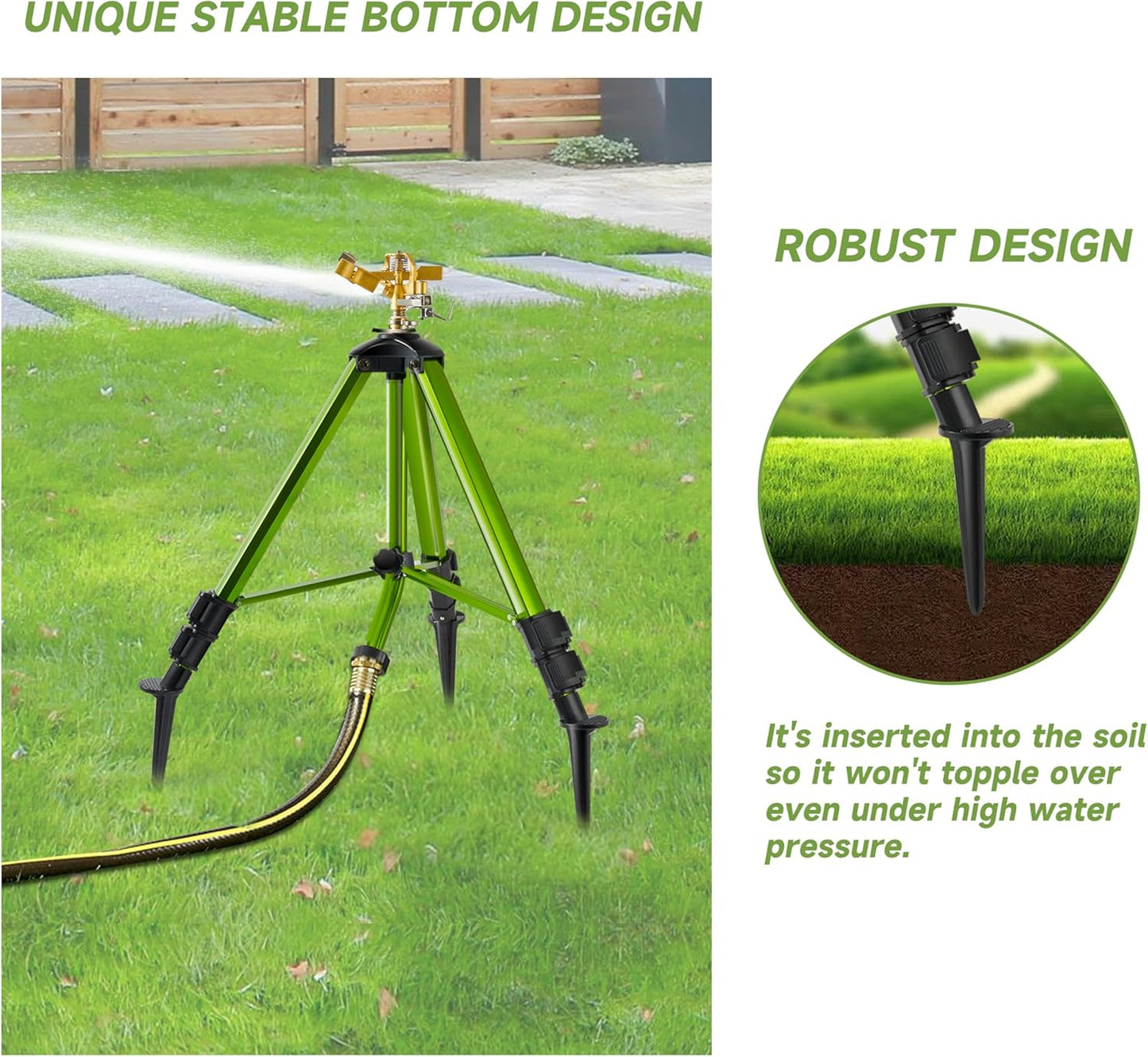 Impact Sprinklers on Tripod Base with Ground Plugs,Heavy Duty Brass Head Sprinkler with 360 Degree Spray,0-44ft Large Area Irrigation,Tripod Sprinkler with Extension Legs for Yard Garden Lawn,2 Pack
