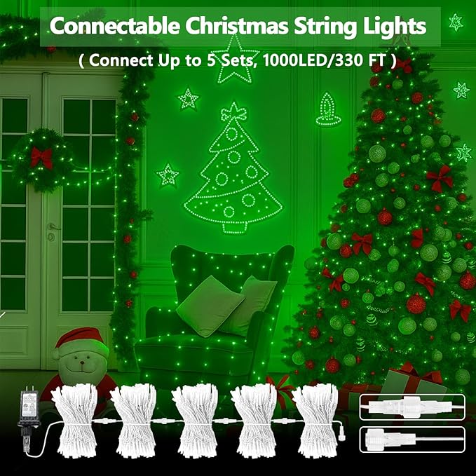 Upgraded Connectable 200 LED String Lights Indoor Outdoor, 66FT Green Halloween Lights Waterproof, 13 Modes Twinkle Fairy Lights Plug in Clear Wire for St. Patrick's Day, Bedroom, Classroom Decor