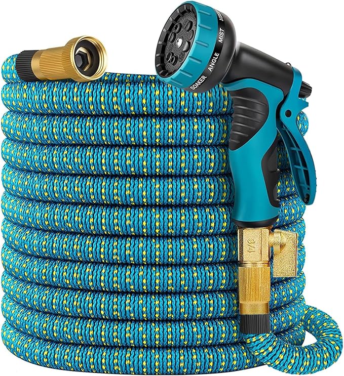 100 FT Expandable Garden Hose - 2025 New Flexible Water Hose 100ft with Solid Brass Connectors, Extra Strength Fabric and Durable Triple Layer Latex Core, Ultra Lightweight, Kink Free, Tangle Free