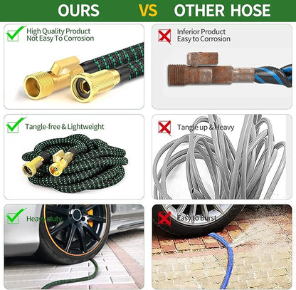 50 ft Expandable Garden Hose with 10 Spray Nozzle - 4 -Layer Latex Core - Heavy Duty Superior Strength 3750D - Expanding Water Hose - Extra Strong Brass Connectors/Storage Bag