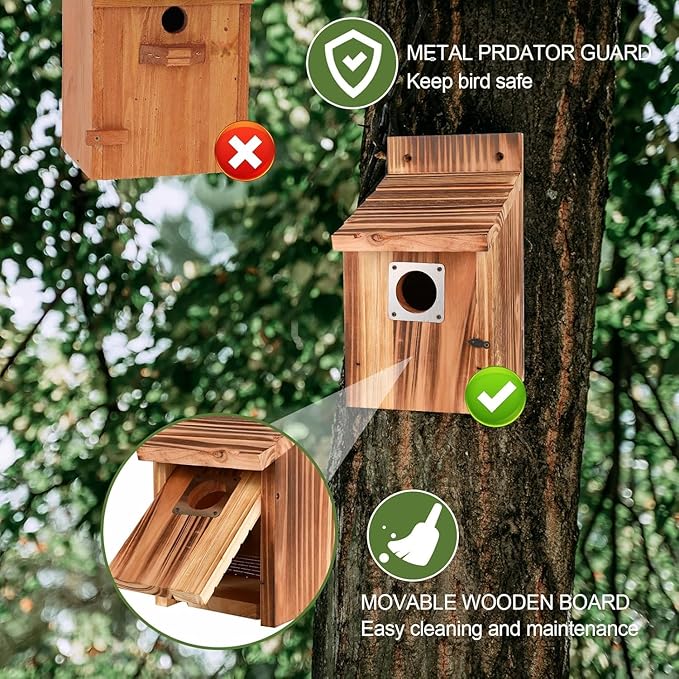4-Piece Outdoor Bird House Set, Bird Houses for Outside with Metal Guards, Safety Locks, Flight Slots, & Ventilation, Bluebird Houses with 1-1/2" Entrance for Bluebirds, Wrens, Finches