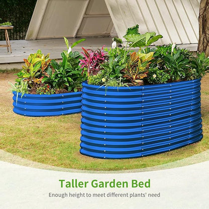 Land Guard 8x4x3ft Oval Galvanized Raised Garden Beds, Large-Capacity Metal Planter Box Outdoor, Durable Deep Raised Garden Bed 3ft Tall, Raised Beds for Gardening Vegetables, Royal Blue