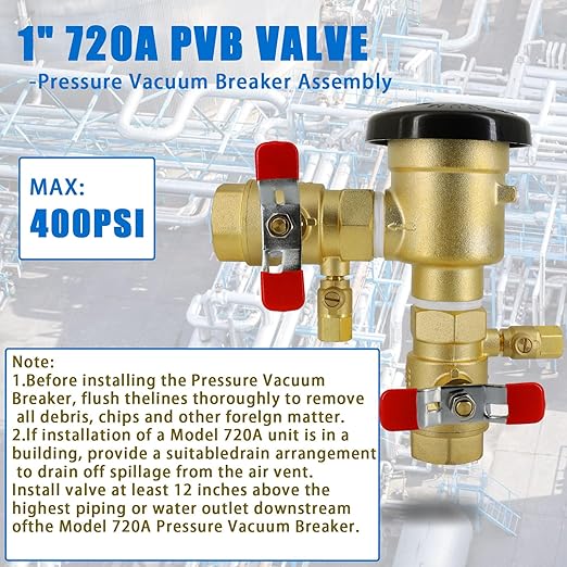 3/4" 720A Pressure Vacuum Breaker Assembly,Brass Irrigation Backflow Preventer Valve for Lawn Irrigation System, Garden Sprinkler, Outdoor Water Line, Anti-Siphon Protection MAX 400PSI