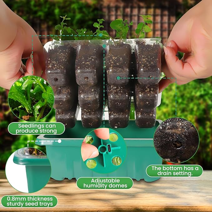 Seed Starter Trays with Grow Lights, 72 Cells Seed Starter Kit with Lights, 3 Lighting Mode, 4 Timing Set, Germination Kit for Seed Starting Trays, Seedling Starter with High Humidity Control Domes