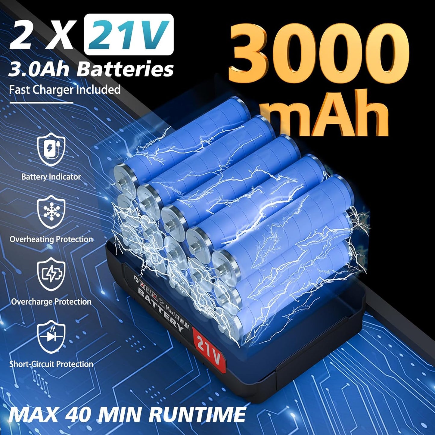 Leaf Blower Cordless, 21V Cordless Blower with 2 x 3.0Ah Battery, 540CFM 140 MPH Battery Powered Leaf Blower, Lightweight Handheld Blower for Lawn Care, Patio, Dust, Blowing Leaves, Snow