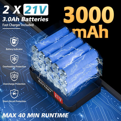 Leaf Blower Cordless, 21V Cordless Blower with 2 x 3.0Ah Battery, 540CFM 140 MPH Battery Powered Leaf Blower, Lightweight Handheld Blower for Lawn Care, Patio, Dust, Blowing Leaves, Snow