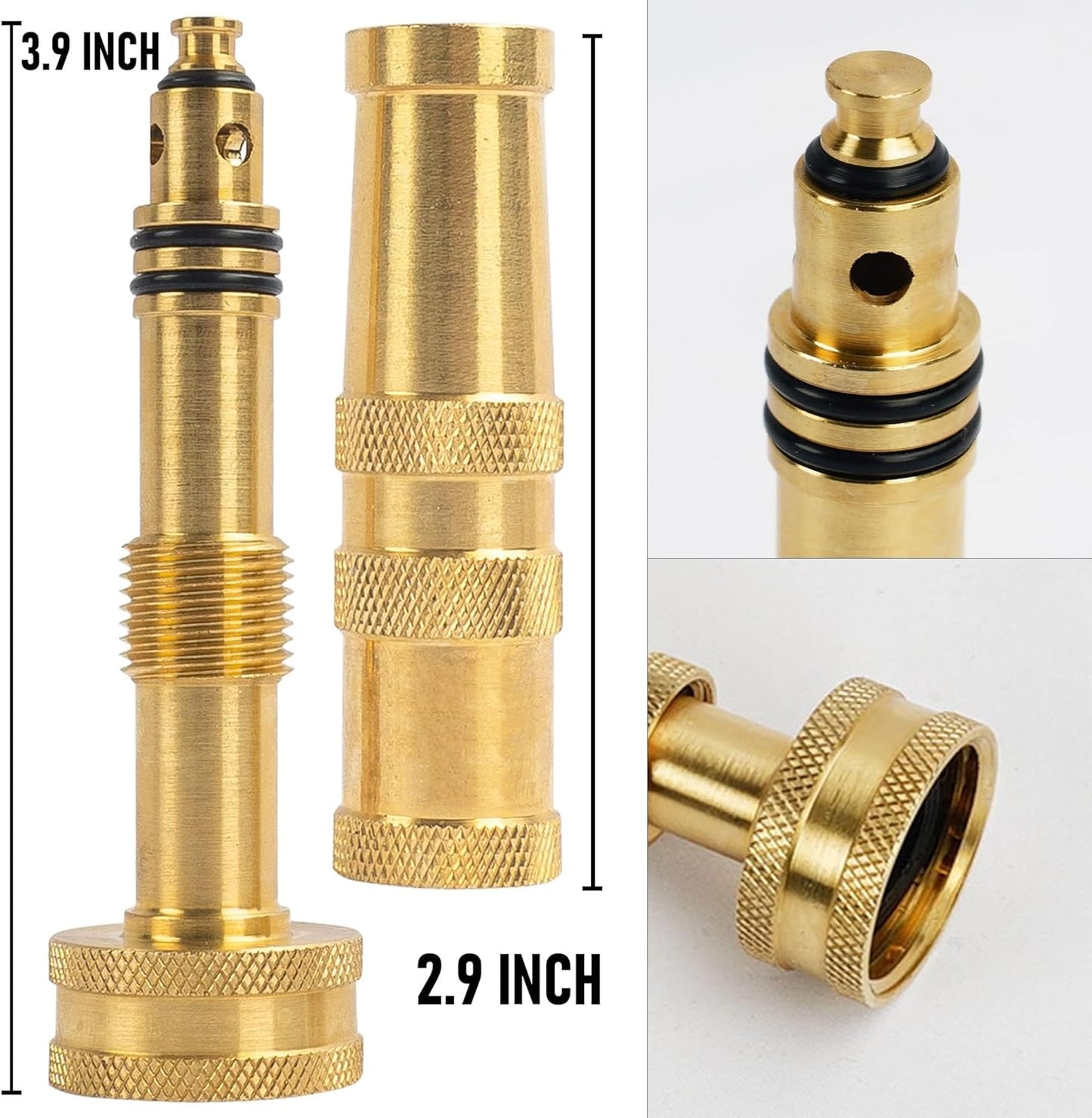 Hourleey Adjustable Twist Hose Nozzle, 4" Heavy-Duty Brass 3/4" GHT Hose Nozzle with 2 Garden Hose Rubber Washers (1 Pack)