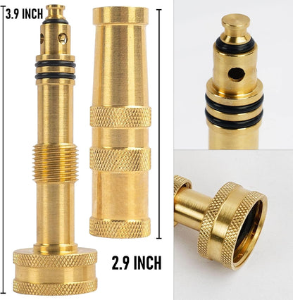 Hourleey Adjustable Twist Hose Nozzle, 4" Heavy-Duty Brass 3/4" GHT Hose Nozzle with 2 Garden Hose Rubber Washers (1 Pack)