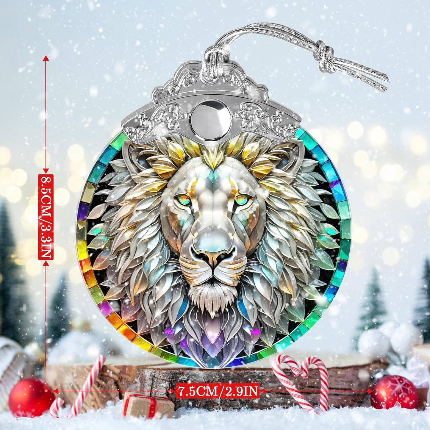 Stained Glass Suncatcher, Jocidea Lion Ornament, Christmas Ornaments, Holidays Ornaments, Christmas Tree Decor, Lion Decor for Home, Lion Gifts