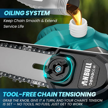 Anbull 2-IN-1 Cordless Pole Saw 6 inch, 2 * 4.0Ah Battery Powered Pole Saws for Tree Trimming, with 15.5ft Max Extension Pole for Tree Branches Wood Cutting