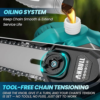 Anbull 2-IN-1 Cordless Pole Saw 6 inch, 2 * 4.0Ah Battery Powered Pole Saws for Tree Trimming, with 15.5ft Max Extension Pole for Tree Branches Wood Cutting