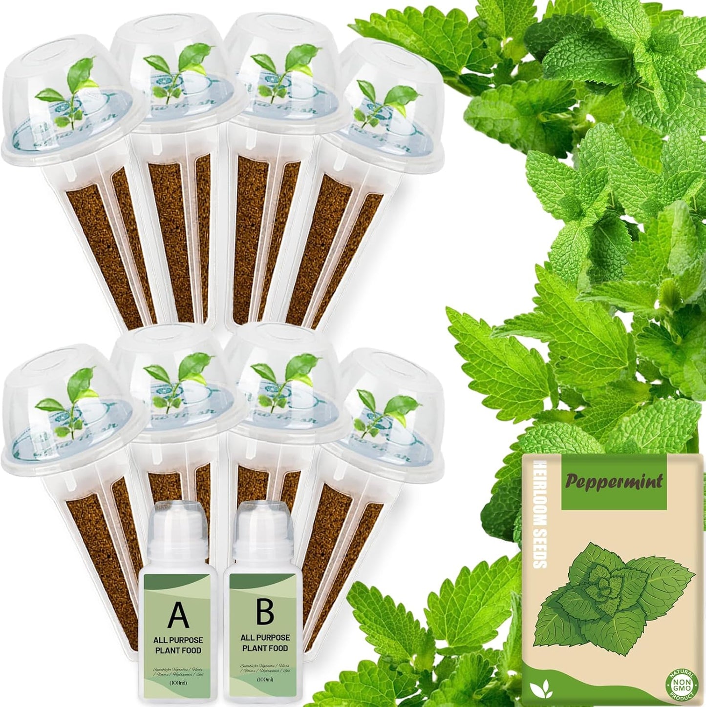 Herb Seed Pods Kit Hydroponic - Refill Pod for All Indoor Garden, 8 Grow Pods with Seeds of Peppermint, Compatible with All Hydroponics Growing Systems