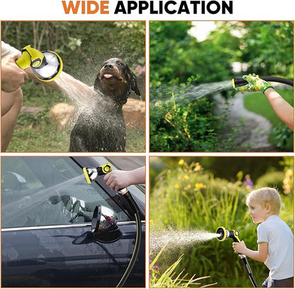 Garden Hose Set 200FT - PHLEX PRO Heavy-Duty Premium 5/8'' Rubber 3-Layer Water Hose - Innovation Flexible Hybrid Lightweight Water Hose with 10 Pattern Spray Nozzle, Full Brass Male to Female Fitting