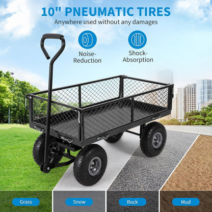Heavy Duty Steel Garden Cart Folding Utility Wagon with Removable Cart Liner, 500 Lbs Capacity