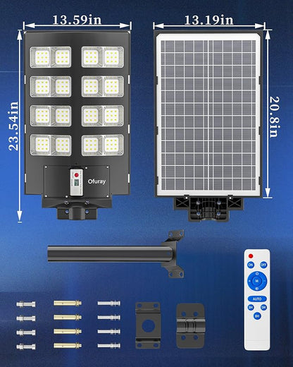 Ofuray Of-2600W Solar Street Lights Outdoor,268000LM Solar Security Flood Lights Parking Lot Lights Dusk to Dawn, 6500k Waterproof Led with Remote Control Motion for Street,Court,Barn