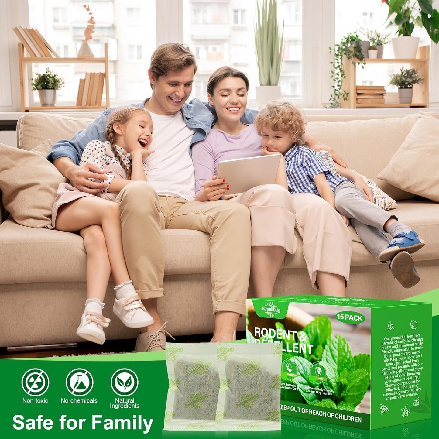 Pest Control Pouches, 15 Pack Peppermint Oil for Mice Rodent Rats Squirrel Pests Repellent Indoor Outdoor Use, Rodent Rat Mouse Deterrent Family Pet Safe Ideal for House Garage Warehouse (15 Pack)