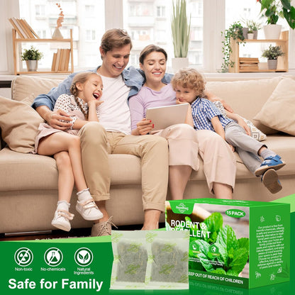 Pest Control Pouches, 15 Pack Peppermint Oil for Mice Rodent Rats Squirrel Pests Repellent Indoor Outdoor Use, Rodent Rat Mouse Deterrent Family Pet Safe Ideal for House Garage Warehouse (15 Pack)