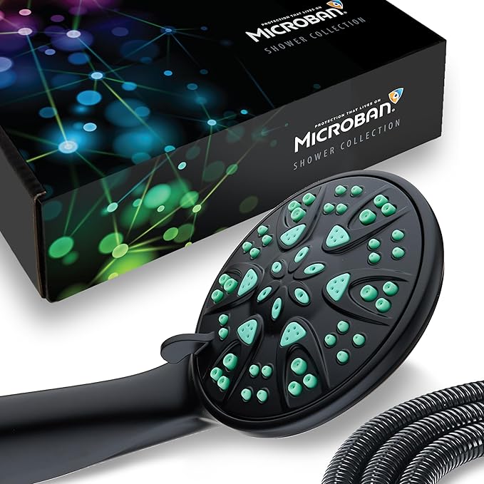 AquaDance Antimicrobial – Anti-Clog High-Pressure 6-Setting Hand Shower with Microban Nozzle Protection from Growth of Mold, Mildew & Bacteria for Stronger Shower! 3 Jet Color Choices – 4" Coral Green