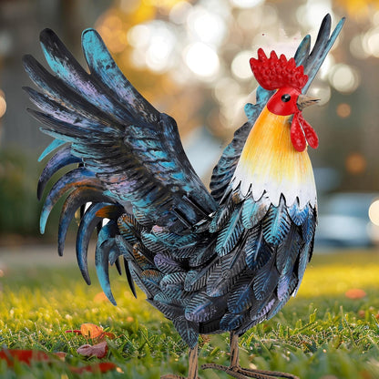 Metal Rooster Decor Garden Statue Yard Art Decoration Outdoor Chicken Kitchen Decor for Backyard Patio Kitchen Lawn for Women Mom
