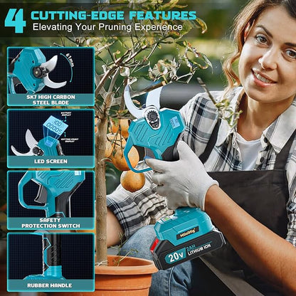 Cordless Pole Pruning Shears Compatible with Makita 18V Battery: 1.5-2 Inch Cutting Diameter Electric Pruning Shears with 2 x 2.0Ah Rechargeable Batteries - with LCD Display for Tree Branch