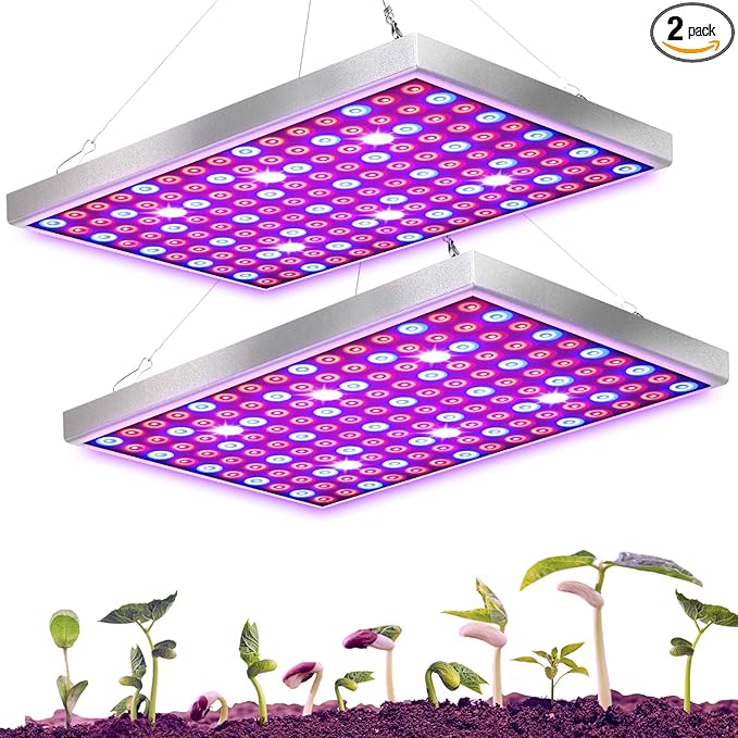 Diboys LED Grow Light for Indoor Plants, 45W Plant Lights Full Spectrum Panel Grow Light for Seedlings, Succulents, Micro Greens, Vegetable and Flower, 2 Pack