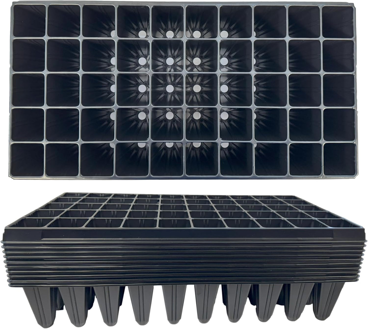 50 Cell Seedling Plastic Nursery Trays, 10 Pack, Thick Durable Germination Plug Trays, 500 Cells Reusable Plant Propagation