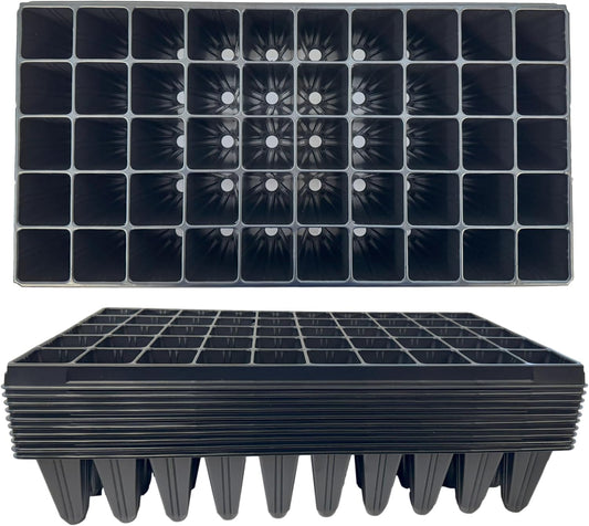 50 Cell Seedling Plastic Nursery Trays, 10 Pack, Thick Durable Germination Plug Trays, 500 Cells Reusable Plant Propagation