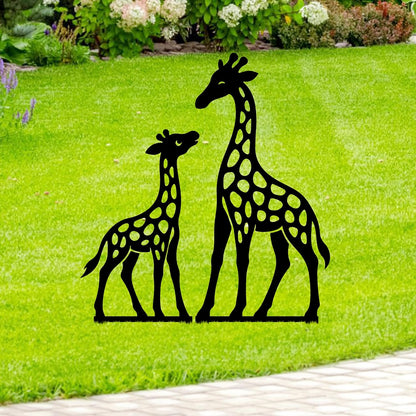 Personalized Giraffes Garden Stakes Combo 2 Set, Custom Metal Gardening Markers, Decorative Outdoor Yard Sign, Art Decor Gifts for Animal Lovers, Grandmother, Grandfather, Mom, Dad