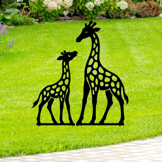 Personalized Giraffes Garden Stakes Combo 2 Set, Custom Metal Gardening Markers, Decorative Outdoor Yard Sign, Art Decor Gifts for Animal Lovers, Grandmother, Grandfather, Mom, Dad