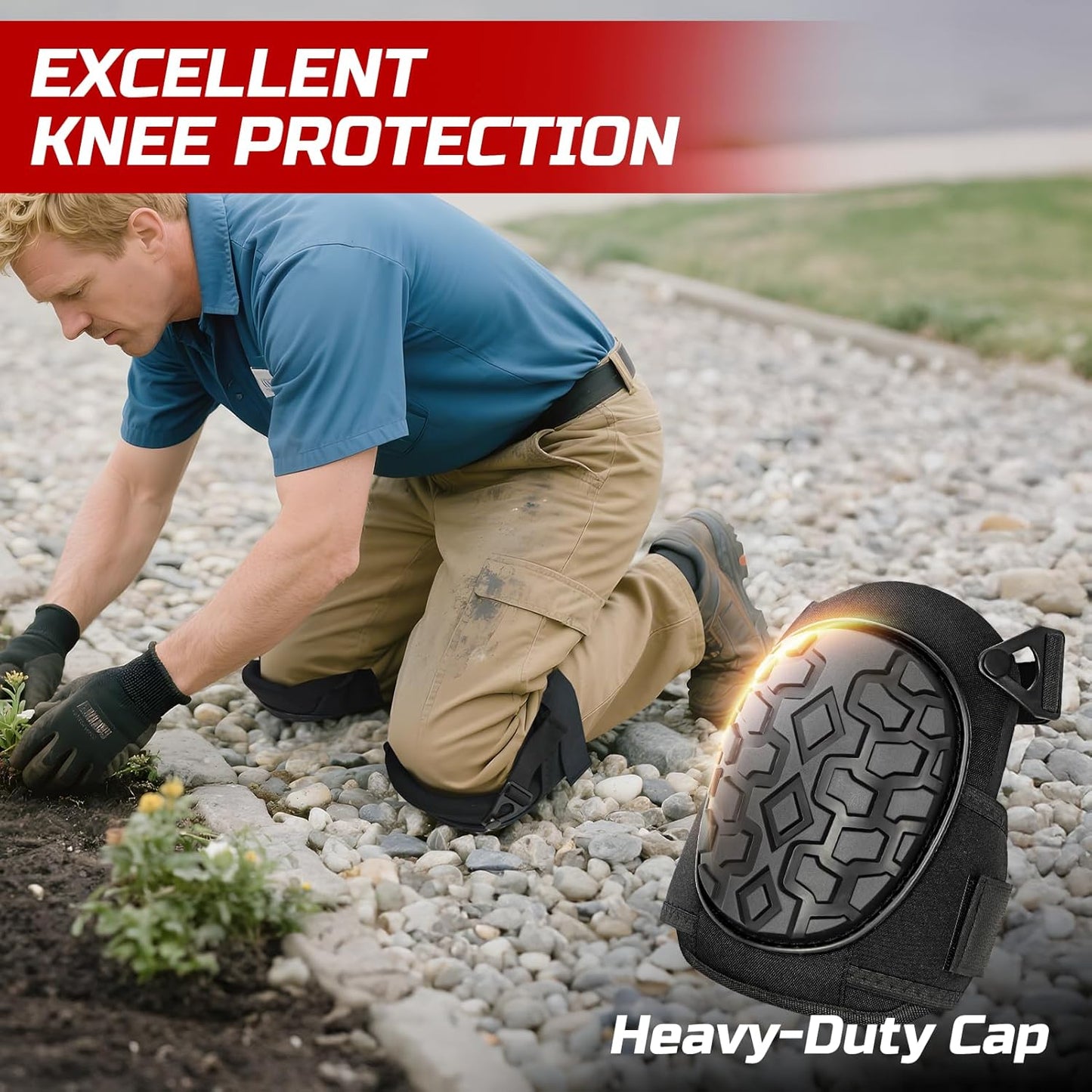 Gel Knee Pads for Work, Professional Knee Pads for Men Women with Soft Foam, Heavy Duty Cap, Adjustable Straps, Quick-Fasten Buckle for Construction, Gardening, Welding, Roofing, Cleaning